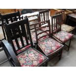 A pair of oak ladder back dining chairs together with four other assorted dining chairs