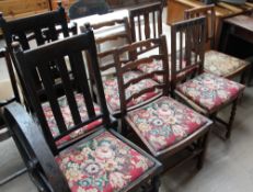 A pair of oak ladder back dining chairs together with four other assorted dining chairs