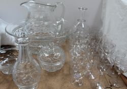 A cut glass jug and basin set,