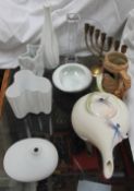 A Jen Woo, Franz porcelain dragonfly teapot together with Rosenthal vases, glass vase,