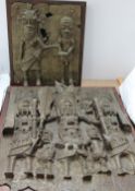 A Bronze panel of African warriors together with another of an African couple