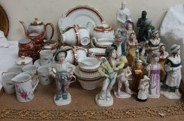 A Japanese part tea service together with other part tea sets, Welsh Crest figures,