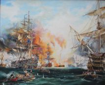 I Fleming War ships in battle Oil on canvas Signed and dated 2000