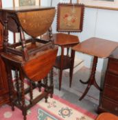 A Victorian mahogany tripod table together with an occasional table and two small oak drop leaf