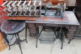 A Singer treadle sewing machine table,