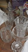 Crystal decanters together with vases etc