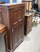 A hall cupboard together with a kidney shaped occasional table, oak chest of drawers, piano stool,