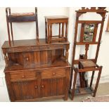 A 20th century oak court cupboard together with a nest of two tables,