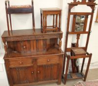 A 20th century oak court cupboard together with a nest of two tables,