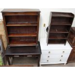 A 20th century desk together with two oak bookcases and a white painted dressing table