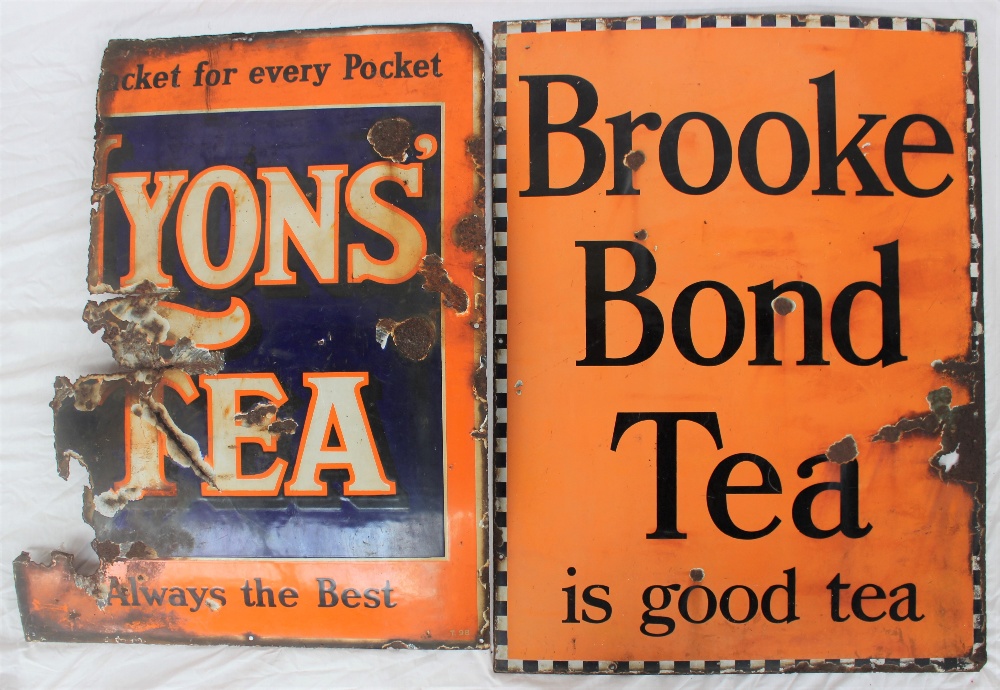 A Brooke Bond enamel sign together with a Lyons tea enamel sign