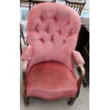 A Victorian mahogany button back upholstered nursing chair