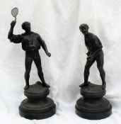 Lavergne Tennis players A pair of spelter figures of gentlemen 36cm high