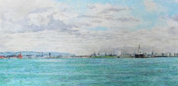 Trevor Ineson Milford Haven piers Oil on canvas Signed and dated '92 29.5 x 39.