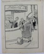 Lee Hotel Austerity A Sketch for The South Wales Echo dated 27-10-42 22 x 16.