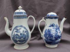 An 18th century blue and white pottery baluster coffee pot,