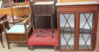A commode elbow chair together with a Victorian mahogany pot cupboard,