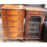 A Victorian walnut music cabinet with a single drawer and glazed door together with a walnut chest