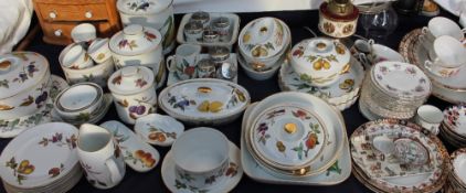 A Royal Worcester Evesham pattern part dinner set, together with a Royal Crown derby trio, oil lamp,