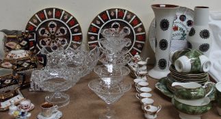 A pair of Royal Crown Derby 1128 pattern platters together with a Royal Albert miniature tea set,