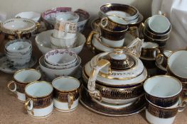 A Derby blue and gilt decorated part tea and coffee set together with Derby teabowl,