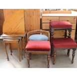 An oak stool together with a corner shelf, bar stool,