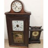 An American wall clock together with two mantle clocks