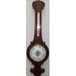 A Victorian rosewood banjo barometer together with an alcohol thermometer