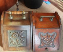 Two Edwardian walnut coal boxes with carved front panels