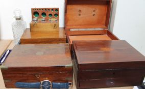 A Fossil wristwatch together with cased butter knives, decanter, laptop desks, jewellery box,