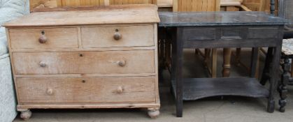 A pine chest of drawers and a marble topped wash stand