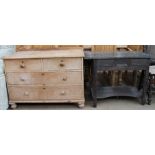 A pine chest of drawers and a marble topped wash stand