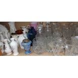 A quantity of Aynsley porcelain vases together with a large quantity of glass decanters, vases,