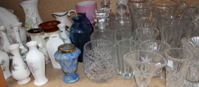 A quantity of Aynsley porcelain vases together with a large quantity of glass decanters, vases,