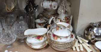 A Royal Albert Old Country Roses pattern part tea set, together with other part tea sets,