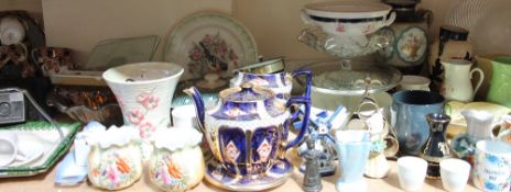 A Stanley pottery part tea service together with a cranberry glass table salt, a Maling vase,