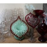 Assorted 19th century drinking glasses together with Jack in the Pulpit vases, other vases,
