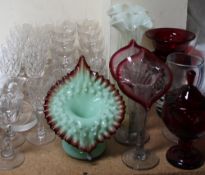 Assorted 19th century drinking glasses together with Jack in the Pulpit vases, other vases,