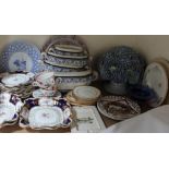 A George Jones and Sons part dessert set, blue and white open tureens,
