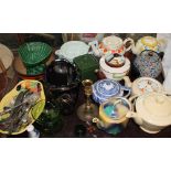 Assorted teapots, flatwares,