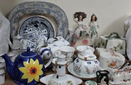 Blue and white pottery meat plates together with a Paragon part coffee set, part tea services,
