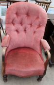 A Victorian mahogany button back upholstered nursing chair