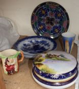 Three Dillwyn Flo blue plates together with a Noritake bowl and cover,