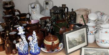 A Gladstone china part tea set, together with copper lustre, jugs,