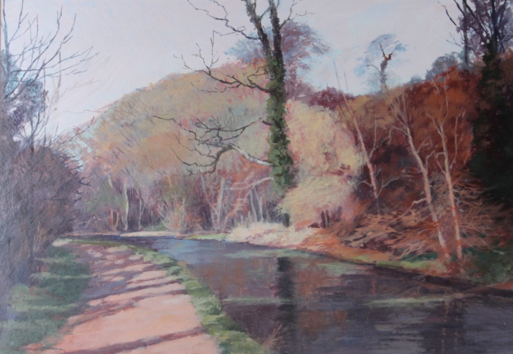 R Kenneth Kernick The Canal, Whitchurch Acrylics Signed Together with another of a street in Vitre,