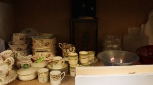 A walnut jewellery box together with 19th century part tea sets, part coffee set,