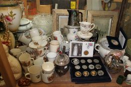 Assorted commemorative mugs, epns, Staffordshire,