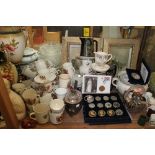 Assorted commemorative mugs, epns, Staffordshire,