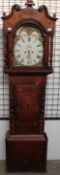 A 19th century oak and mahogany long case clock with a moon phase dial