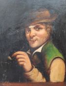 Attributed to Adrian Brauwer Head and shoulders portrait of a man smoking a pipe Oil on board label